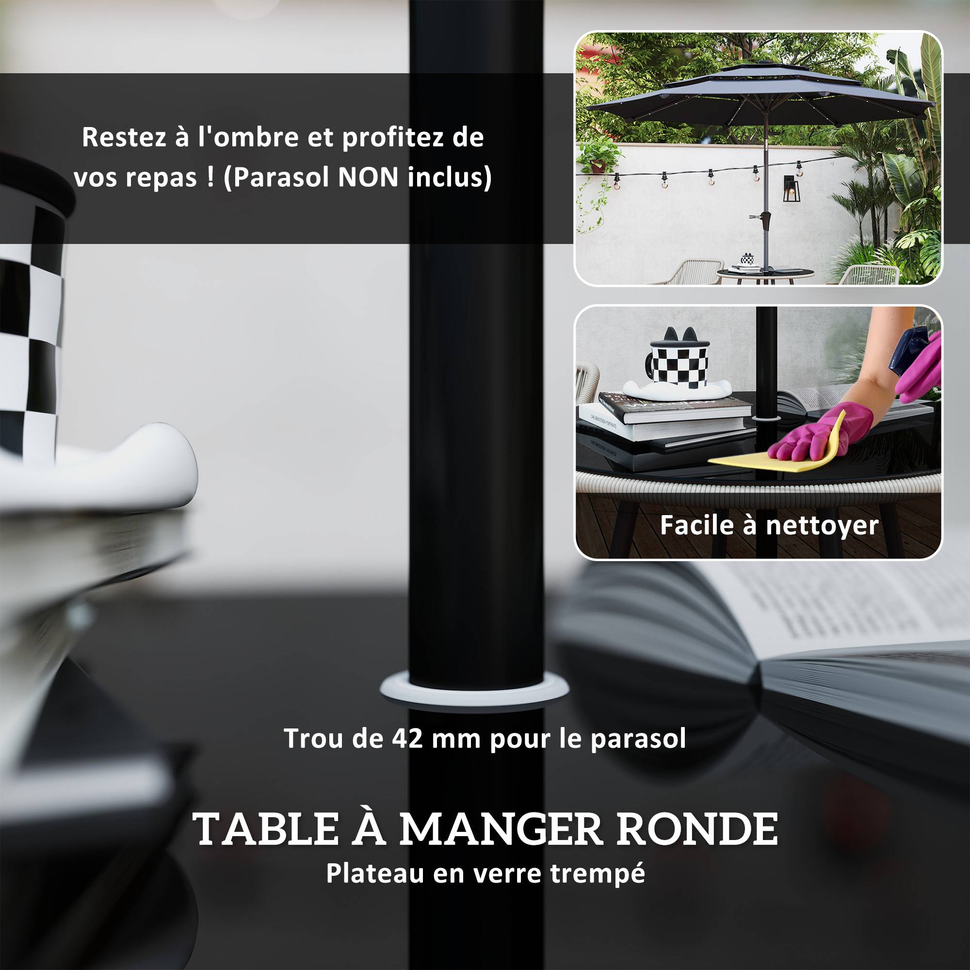 Salon de jardin extérieur en résine tressée 2 personnes, table de jardin extérieure avec 2 chaises avec coussins, crème - Image 8