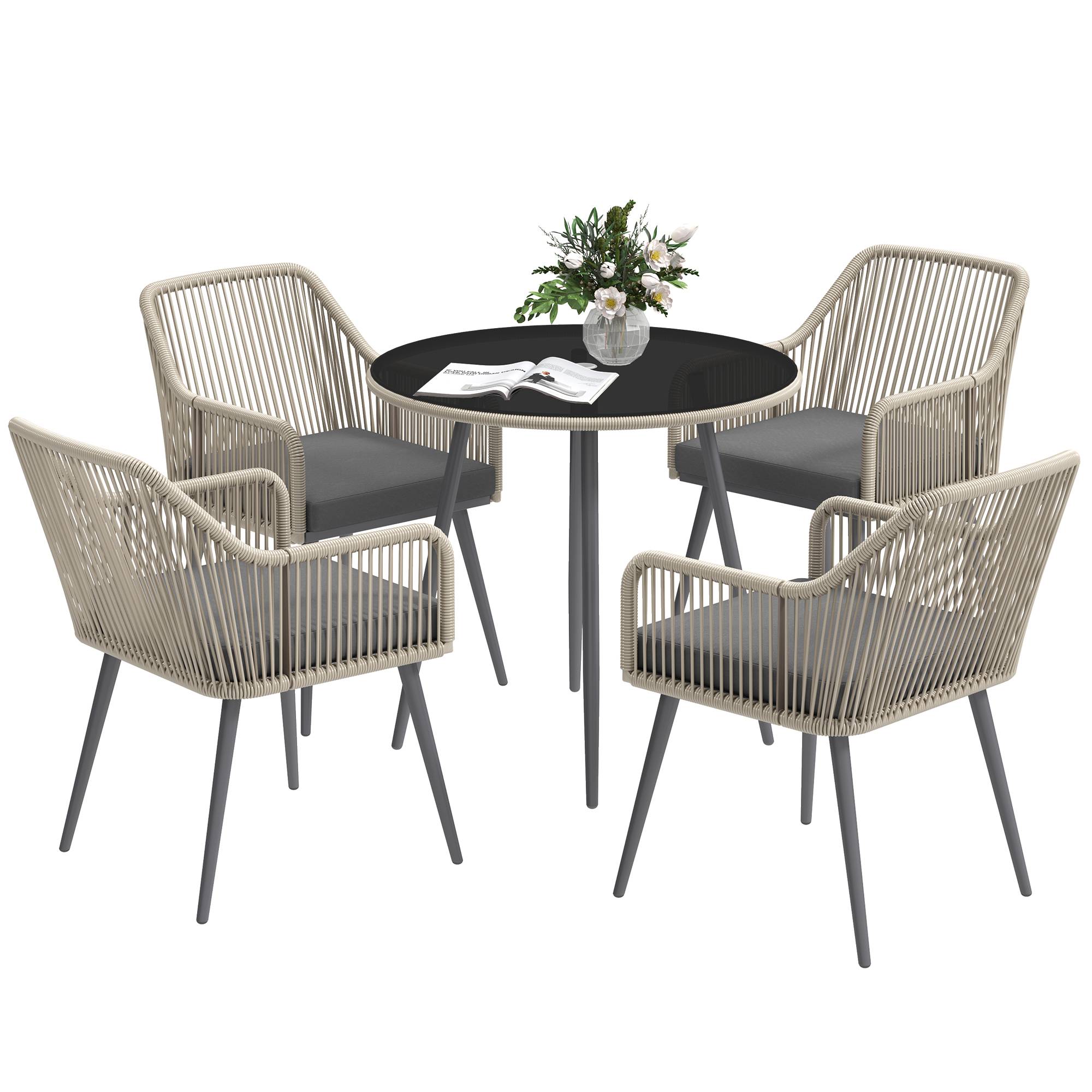Salon de jardin extérieur en résine tressée 2 personnes, table de jardin extérieure avec 2 chaises avec coussins, crème - Image 1