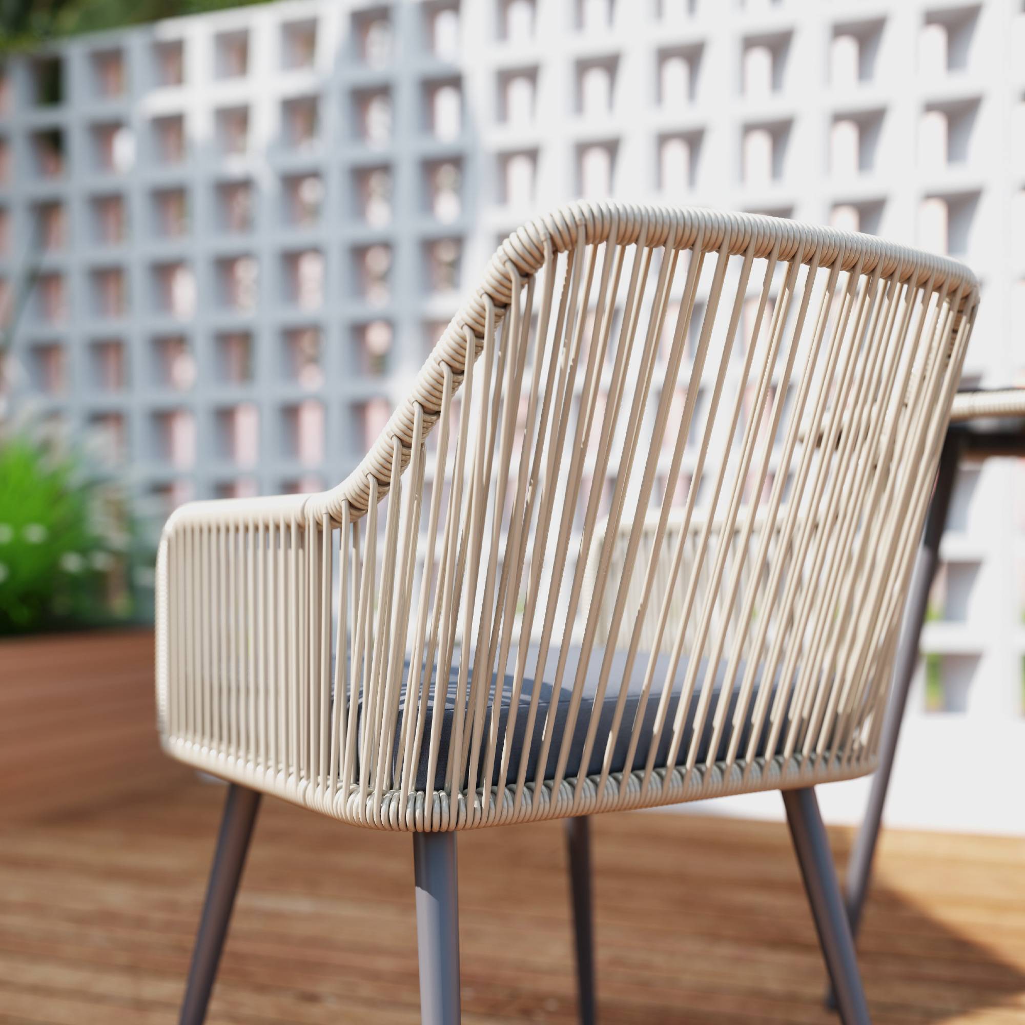 Salon de jardin extérieur en résine tressée 2 personnes, table de jardin extérieure avec 2 chaises avec coussins, crème - Image 9