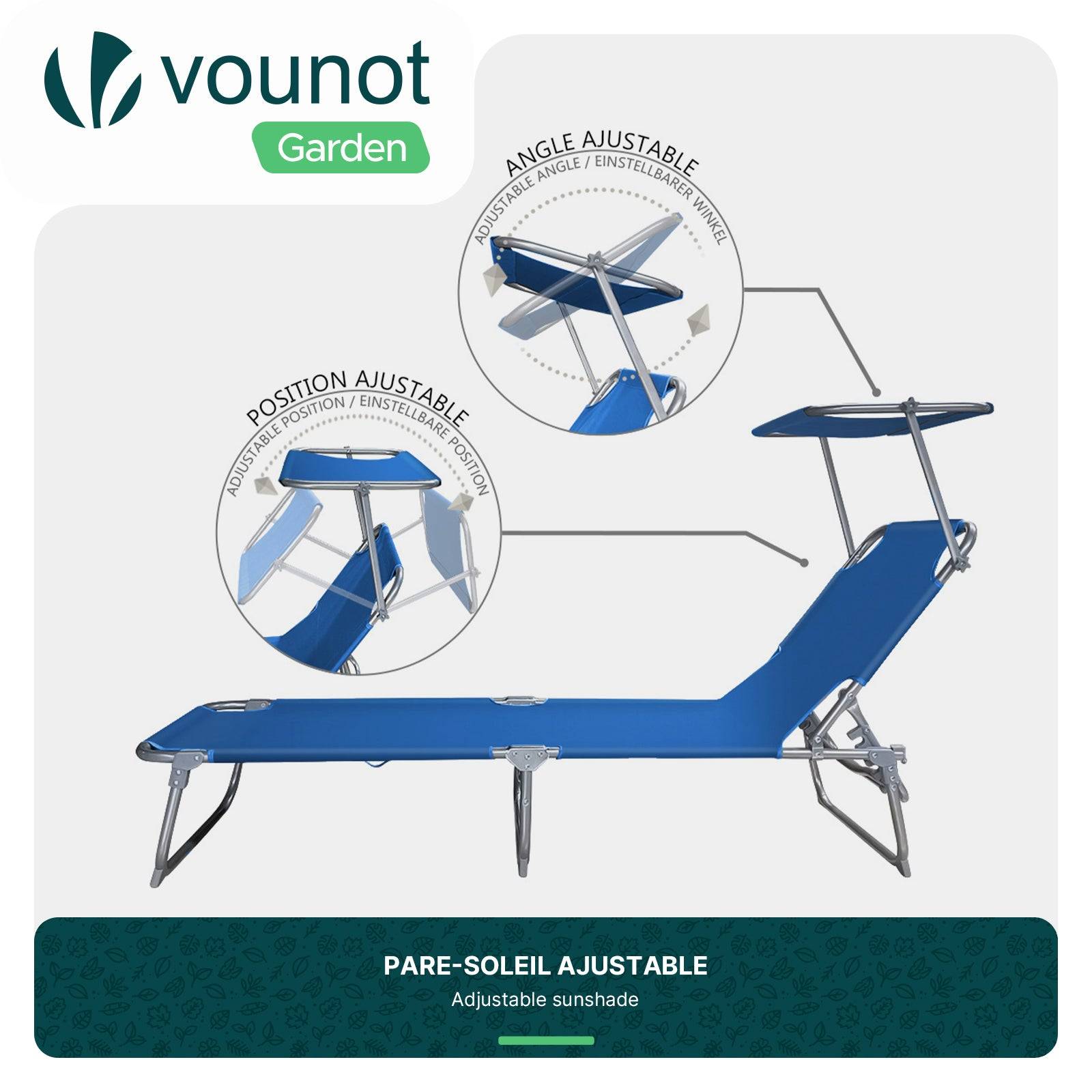 Vounot - Transat pare soleil Lot de 2 pcs Bleu - Image 4