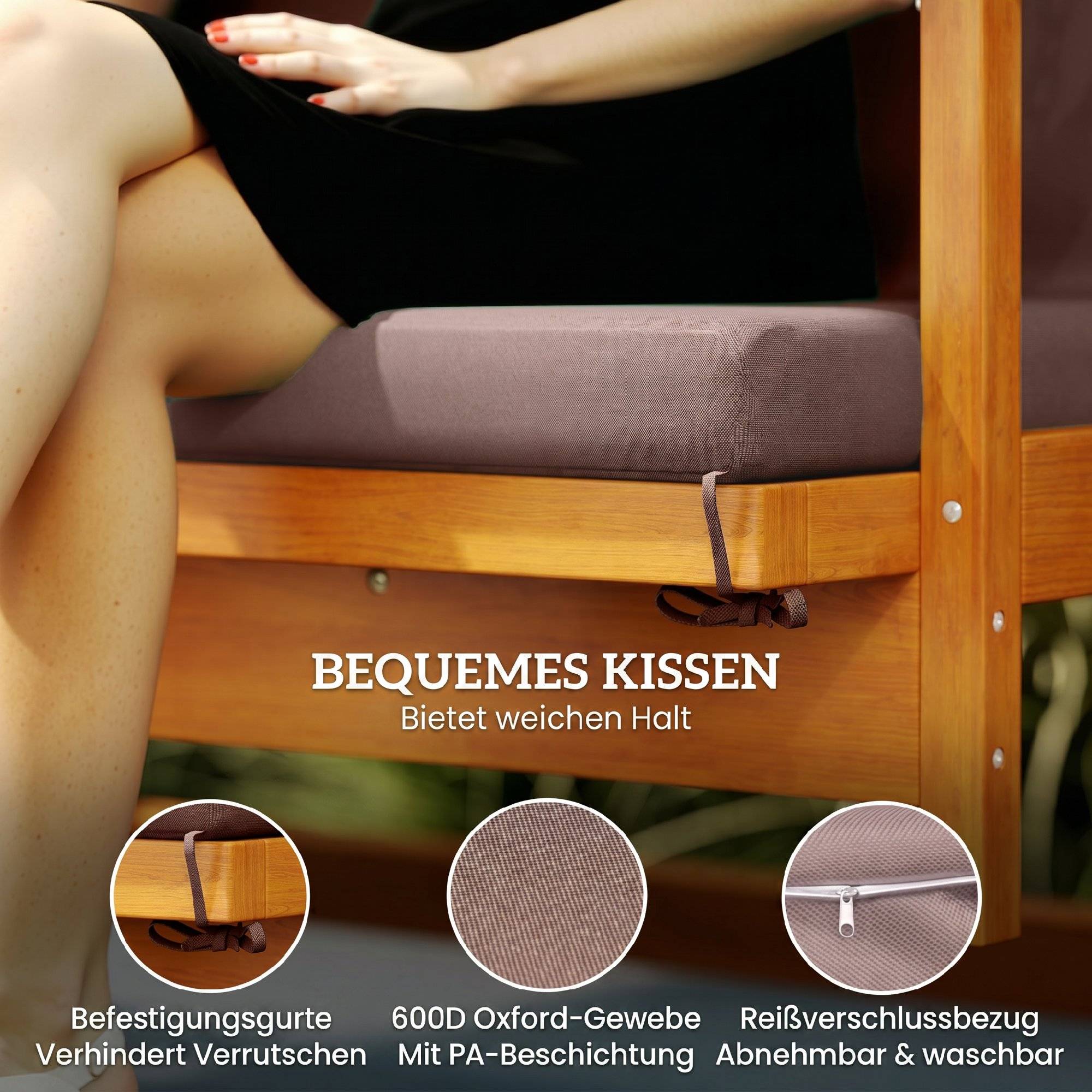 Balançoire Hollywood avec pare-soleil, en bois véritable, avec fonction inclinable, pour 3 personnes, marron - Image 9