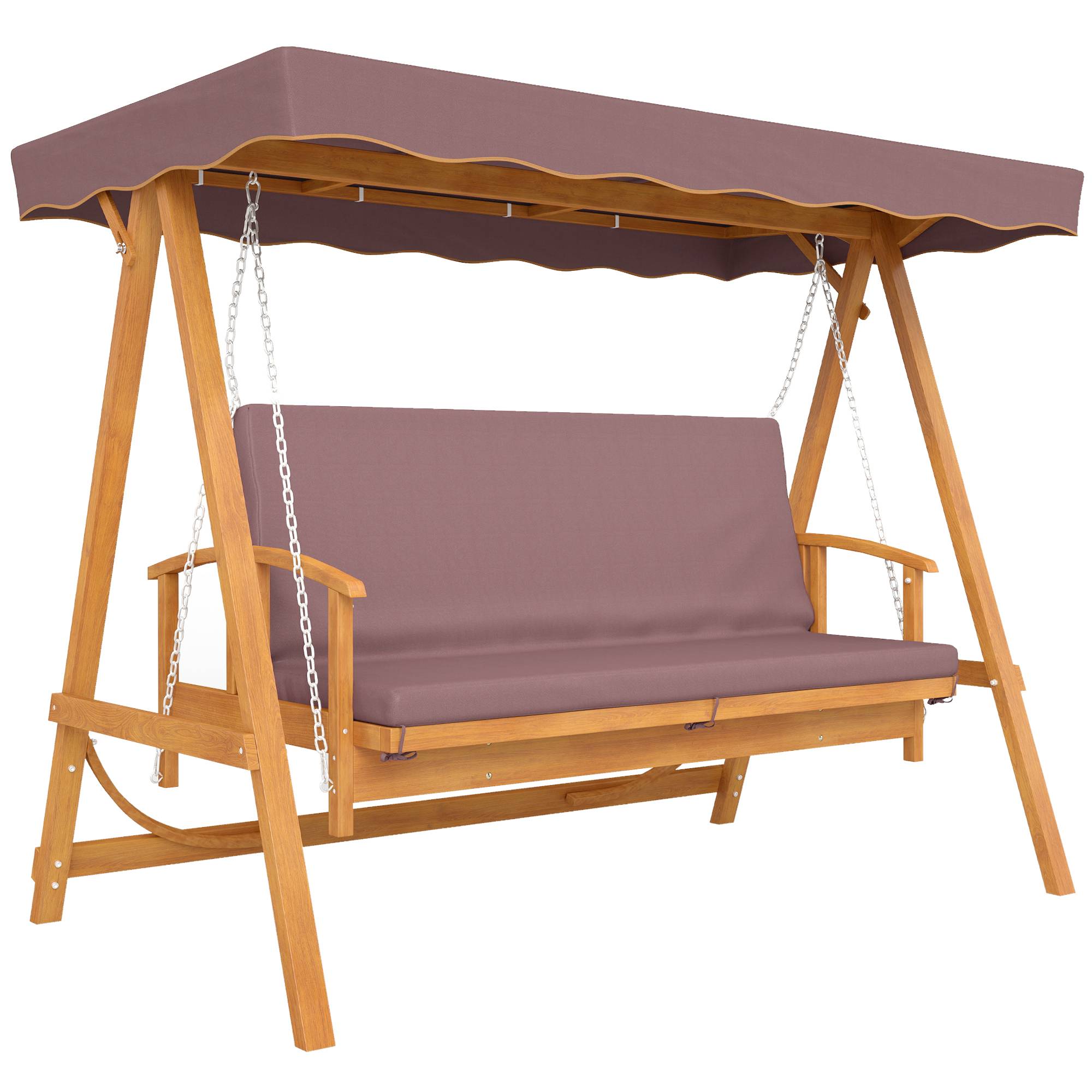 Balançoire Hollywood avec pare-soleil, en bois véritable, avec fonction inclinable, pour 3 personnes, marron - Image 1