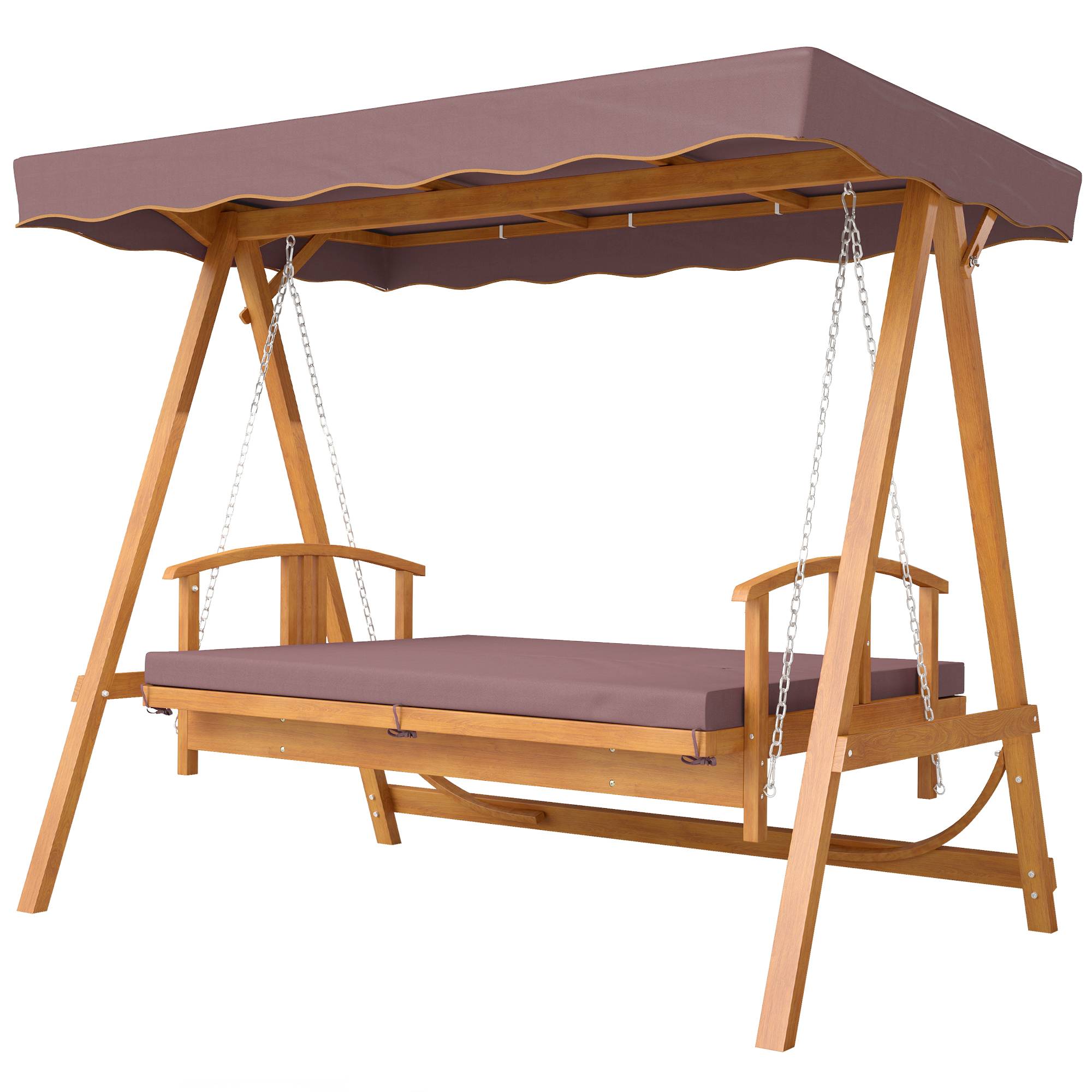 Balançoire Hollywood avec pare-soleil, en bois véritable, avec fonction inclinable, pour 3 personnes, marron - Image 2