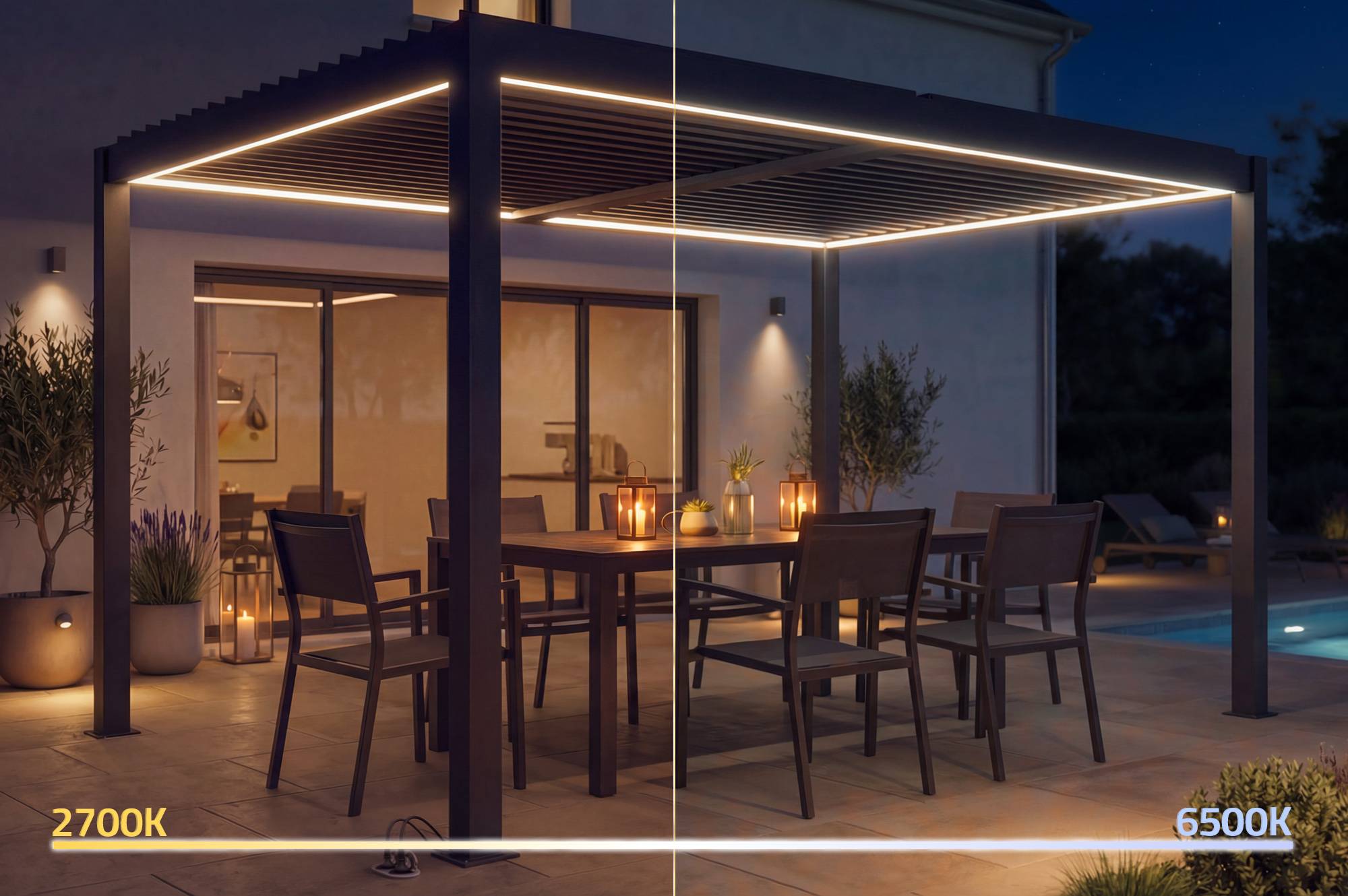 CAZEBOO - Cazeboo Pergola bioclimatique motorisée 4x3 m autoportée AGOSTA aluminium gris avec stores rétractables côté 3 m - Image 4