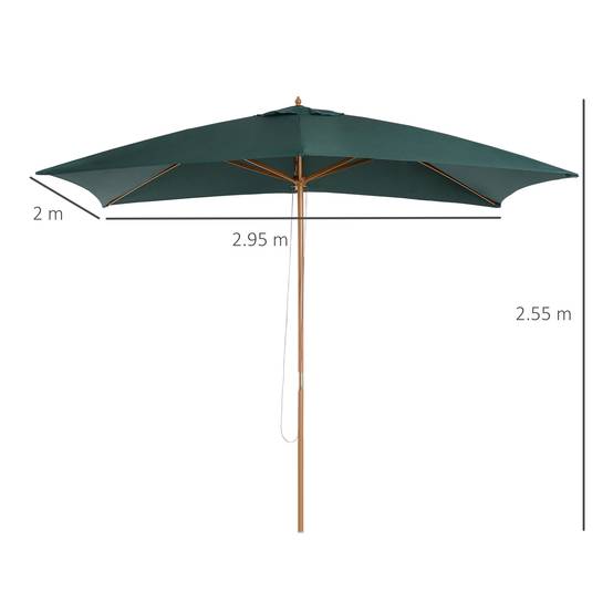 Parasol 2x3 m de jardin en bois laqué et bambou avec toile amovible, vert foncé - Image 5