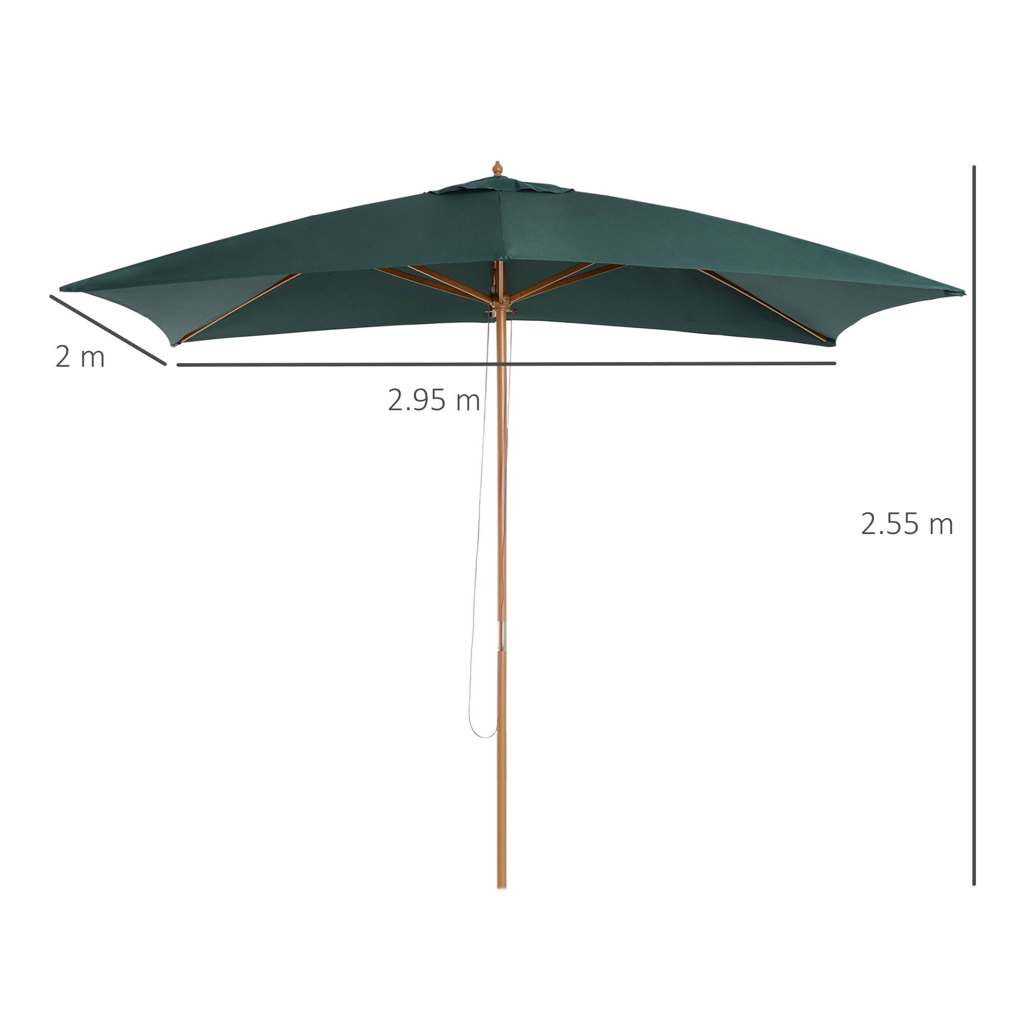Parasol 2x3 m de jardin en bois laqué et bambou avec toile amovible, vert foncé - Image 5