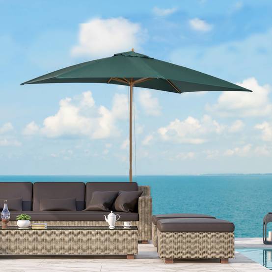 Parasol 2x3 m de jardin en bois laqué et bambou avec toile amovible, vert foncé - Image 3