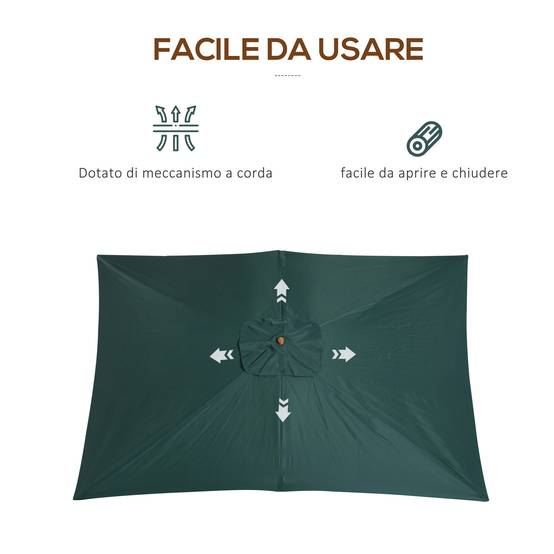 Parasol 2x3 m de jardin en bois laqué et bambou avec toile amovible, vert foncé - Image 9