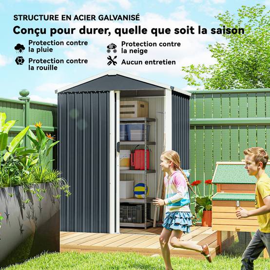 Outsunny - Abri de jardin 1,2 m² - porte coulissante verrouillable et gants - acier galvanisé - 136 x 87 x 179 cm - gris foncé - Outsunny - Image 7