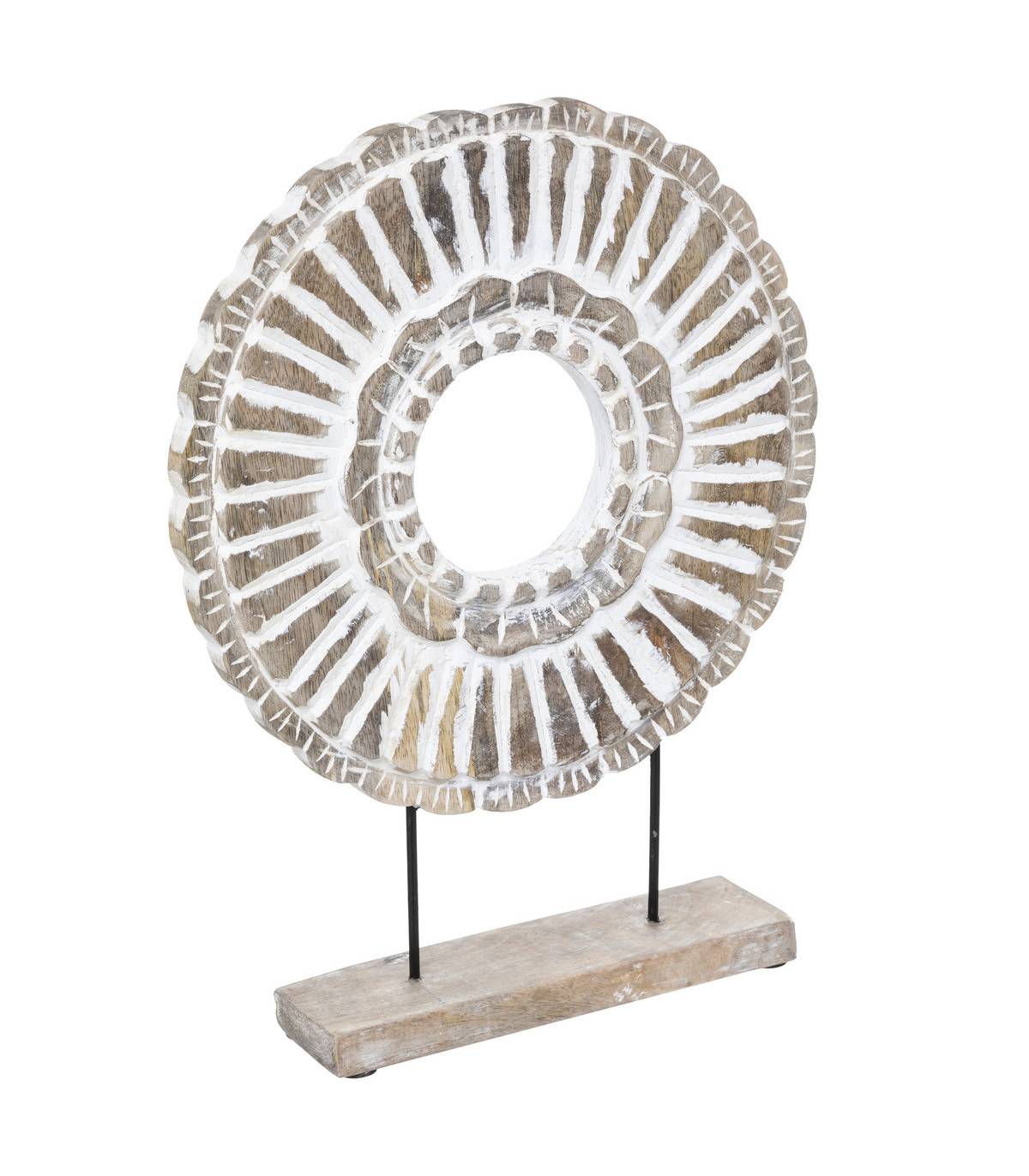 Objet déco en Bois de Manguier Blanchi et motif Sculpté H 43 cm - Image 1