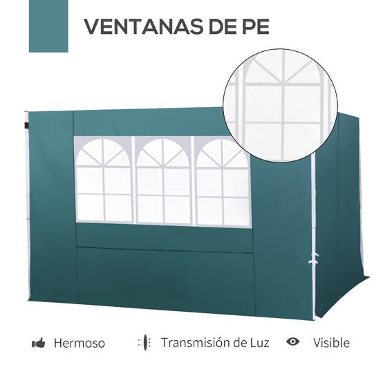 Lot de 2 Parois Latérales pour Tente 3x3m Tissu Oxford avec Fenêtre Protection Extérieure Vert Foncé - ComfortXL Outdoor Living - Image 7