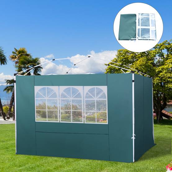 Lot de 2 Parois Latérales pour Tente 3x3m Tissu Oxford avec Fenêtre Protection Extérieure Vert Foncé - ComfortXL Outdoor Living - Image 4