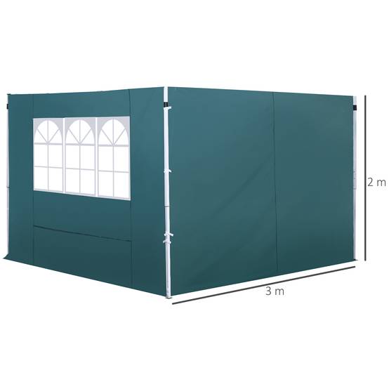 Lot de 2 Parois Latérales pour Tente 3x3m Tissu Oxford avec Fenêtre Protection Extérieure Vert Foncé - ComfortXL Outdoor Living - Image 5