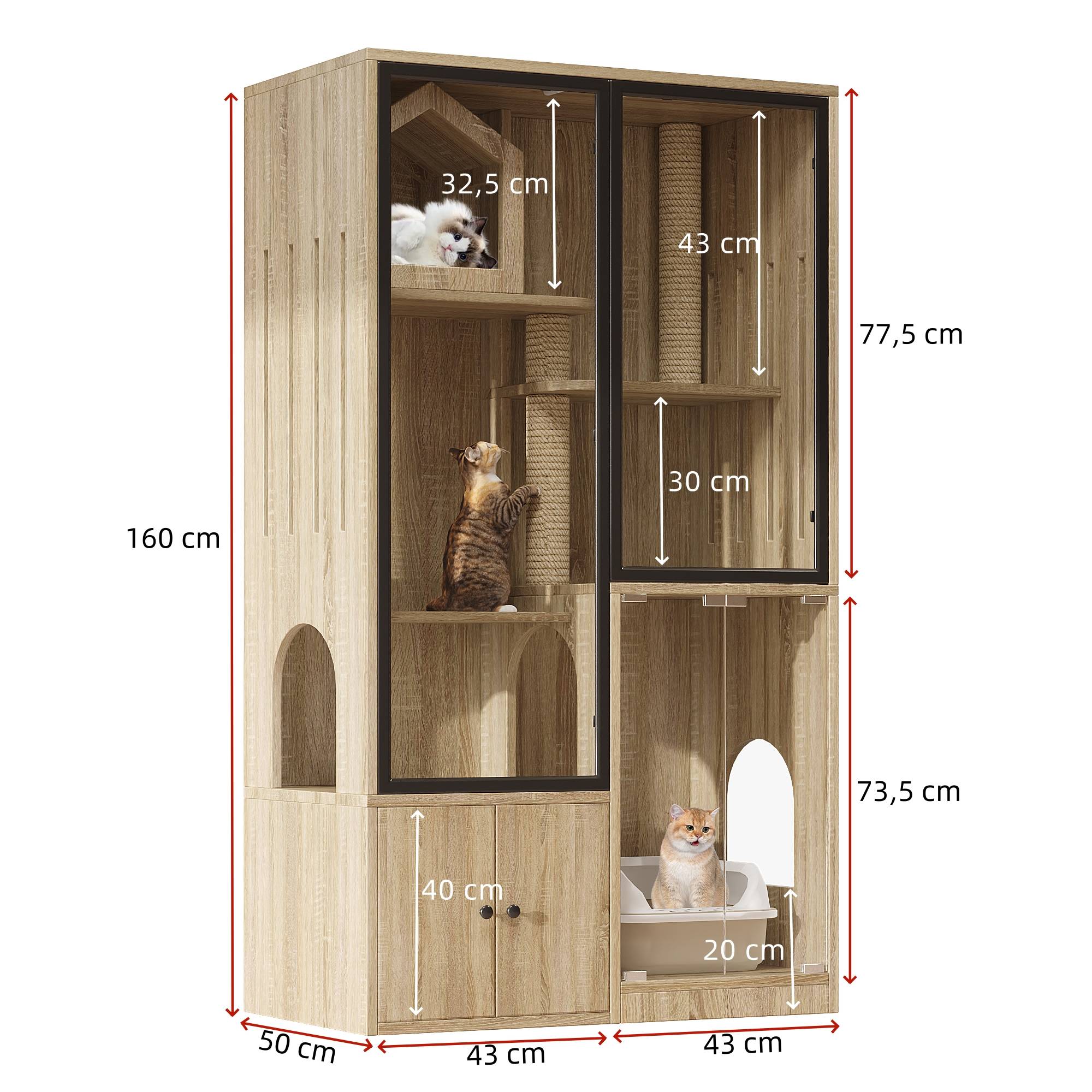 Maison de toilette chat multicouche avec porte en verre 90 x 50 x 160 cm MDF et verre trempé naturel - PANGIVO - Image 5