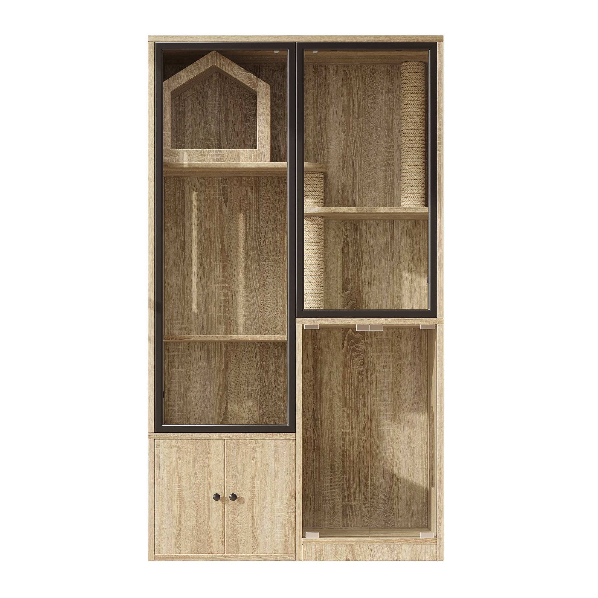 Maison de toilette chat multicouche avec porte en verre 90 x 50 x 160 cm MDF et verre trempé naturel - PANGIVO - Image 7