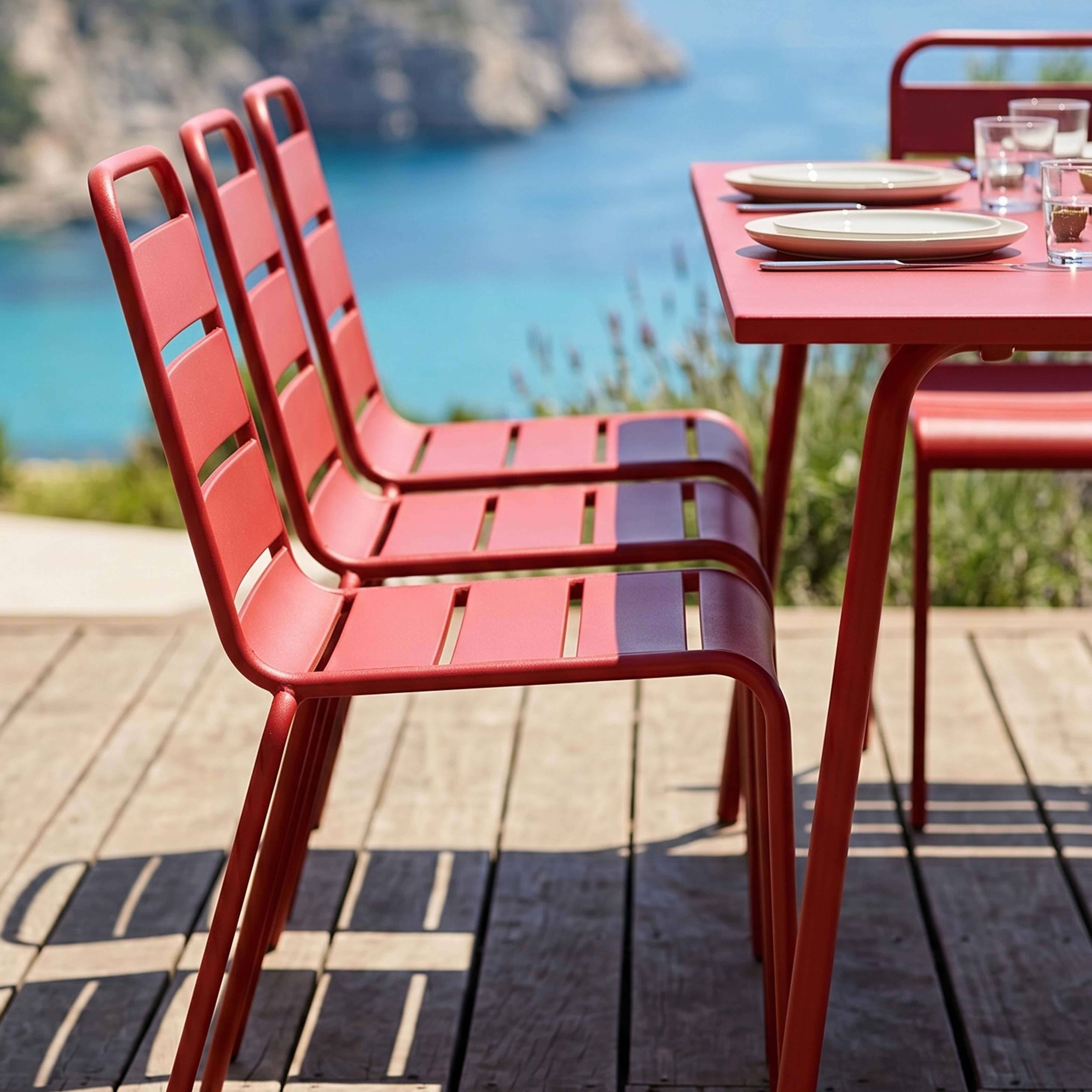 Oviala - Ensemble table de jardin et 8 chaises en métal rouge Palavas - Oviala - Image 4