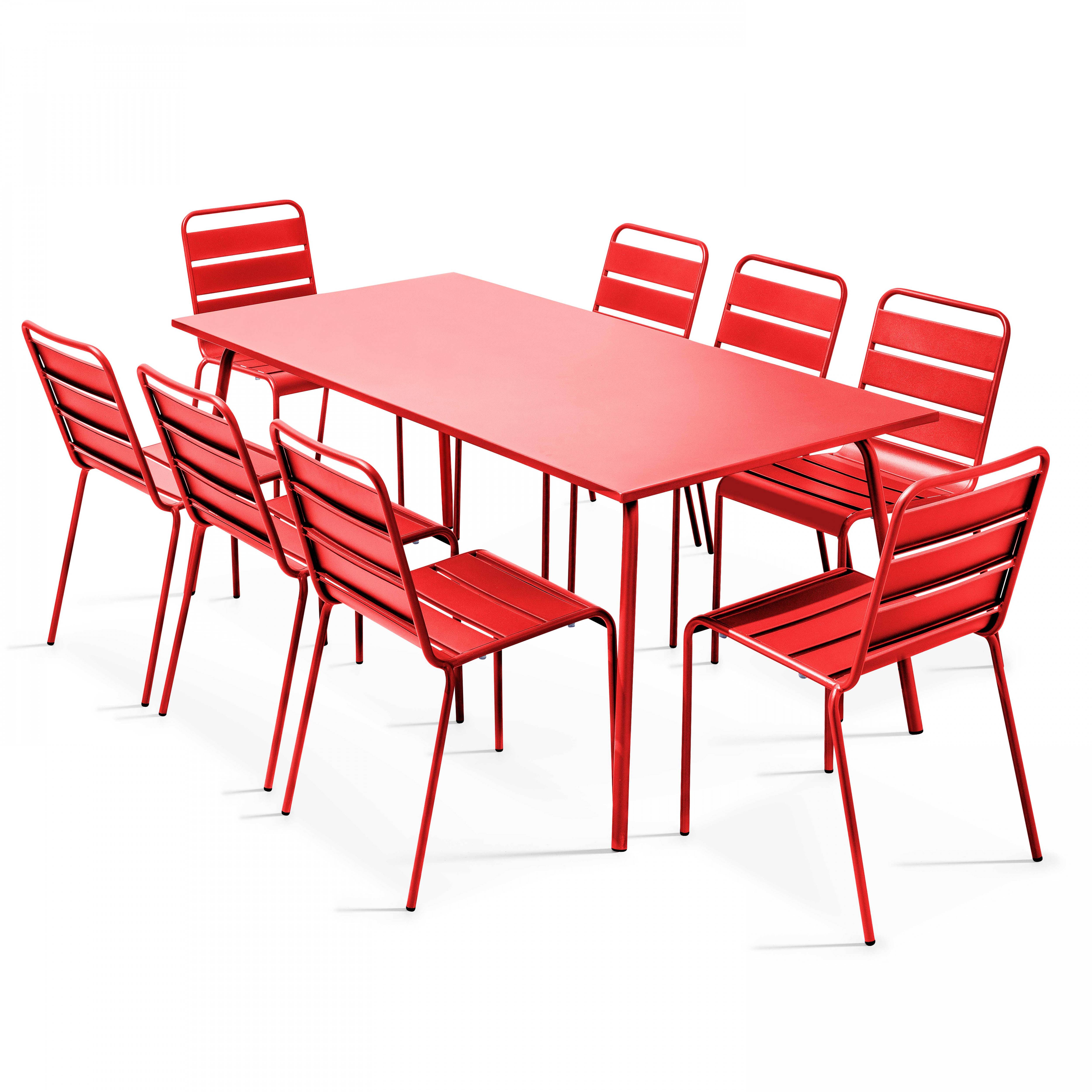 Oviala - Ensemble table de jardin et 8 chaises en métal rouge Palavas - Oviala - Image 1