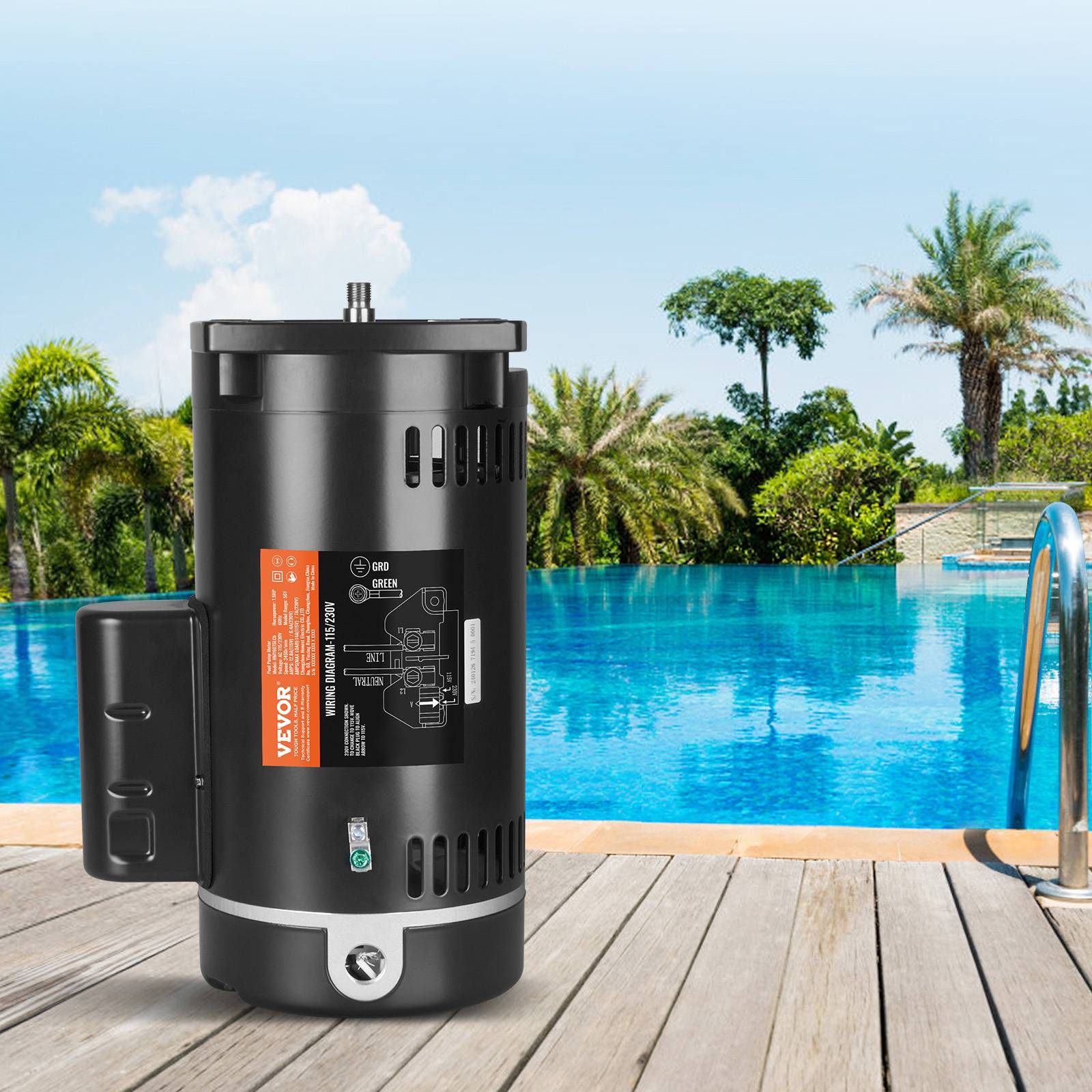 Vevor - VEVOR Moteur pompe piscine 1,5 CV 56Y 115/230 V 3450 tr/min CCW, condensateur 90 μF/250 V, remplacement robuste. - Image 8