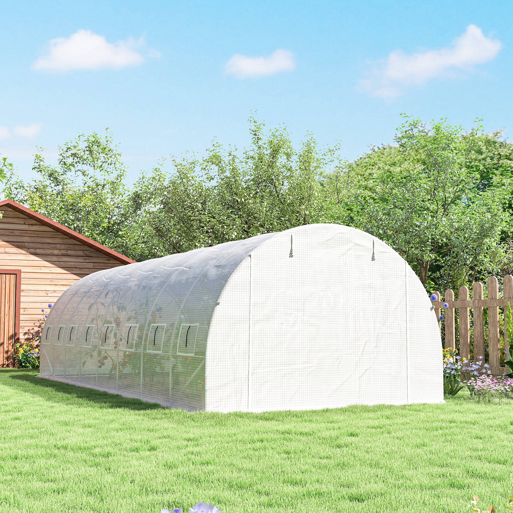 Outsunny - Serre de jardin tunnel 24m² (8x3x2m) 16 fenêtres porte zippée enroulable châssis acier galvanisé bâche PE haute densité blanc - Outsunny - Image 8