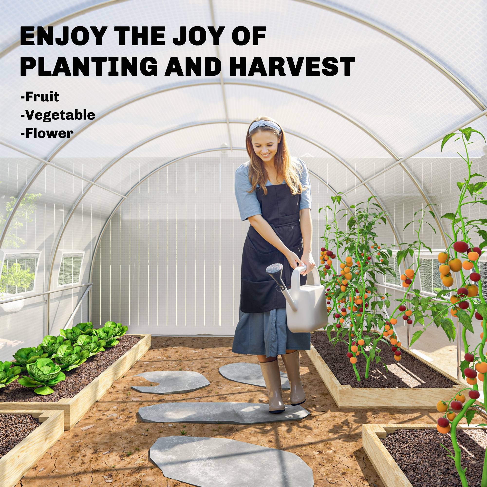 Outsunny - Serre de jardin tunnel 24m² (8x3x2m) 16 fenêtres porte zippée enroulable châssis acier galvanisé bâche PE haute densité blanc - Outsunny - Image 7