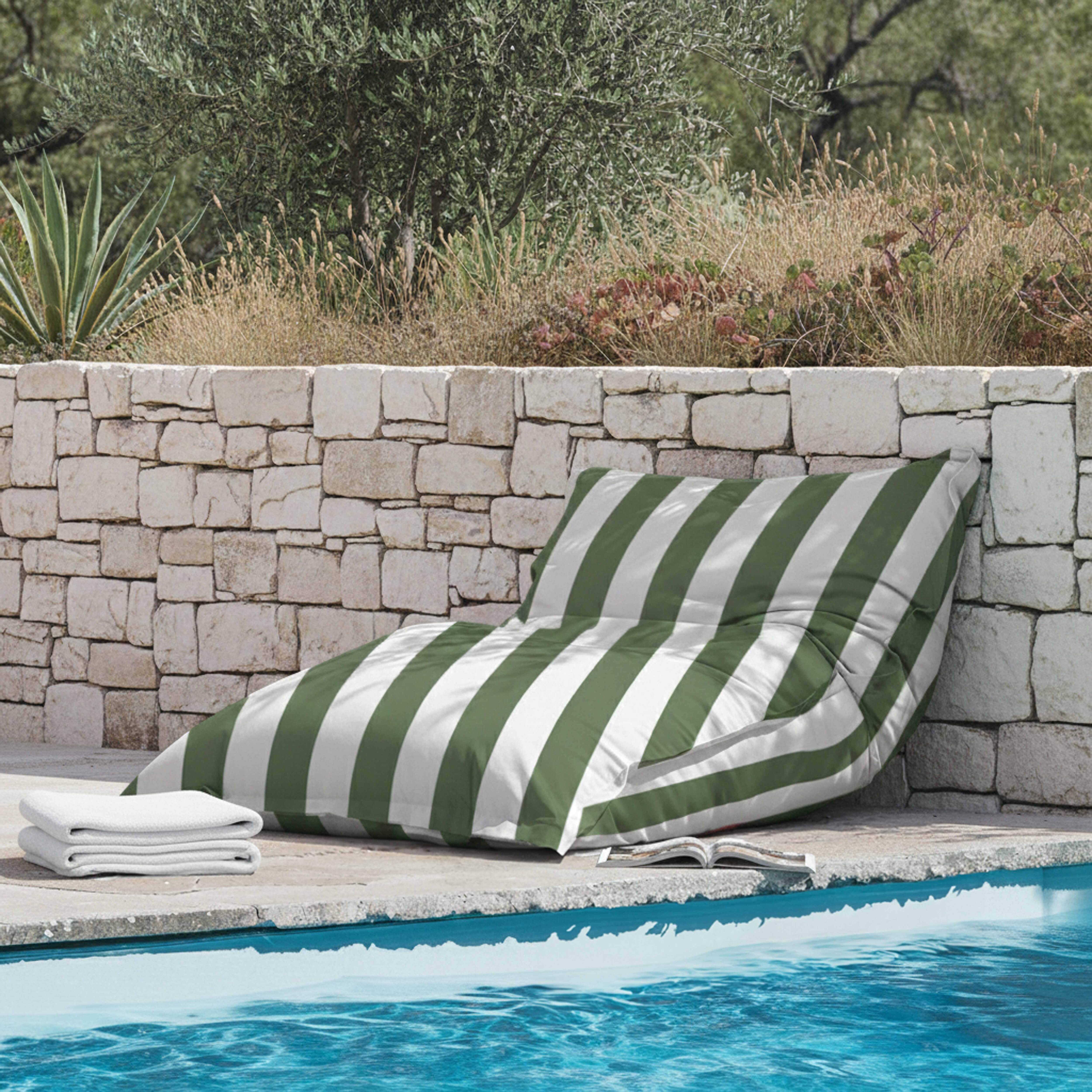 Oviala - Housse vide de pouf rayé XXL imperméable 180x145cm vert cactus + blanc Solys - Oviala - Image 3