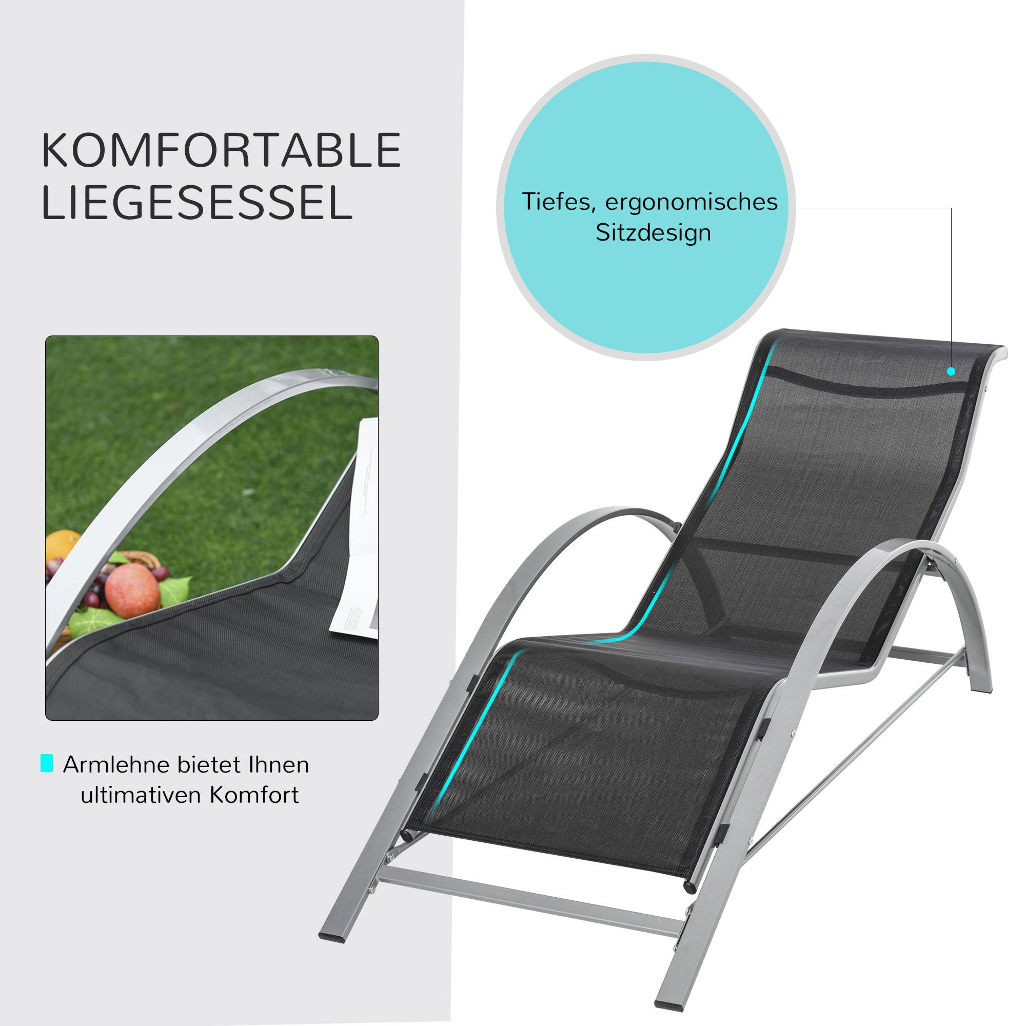 Ensemble de jardin 3 pièces en maille métallique avec 2 chaises longues et table, mobilier noir et argent pour jardin balcon - Image 8