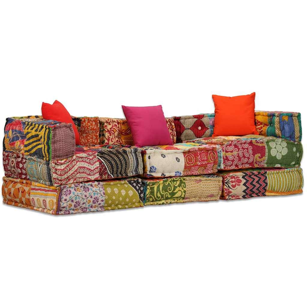 Canapé modulaire 3 places coton multicolore 200 x 70 x 58 cm - PANGIVO - Image 1
