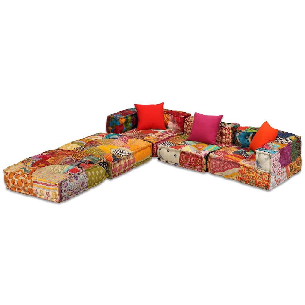 Canapé modulaire 3 places coton multicolore 200 x 70 x 58 cm - PANGIVO - Image 3