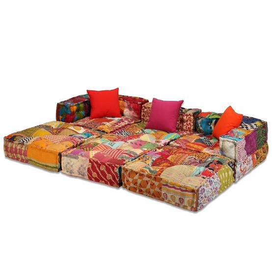 Canapé modulaire 3 places coton multicolore 200 x 70 x 58 cm - PANGIVO - Image 2