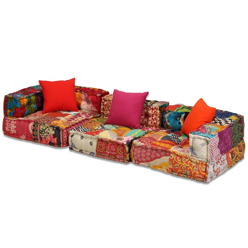 Canapé modulaire 3 places coton multicolore 200 x 70 x 58 cm - PANGIVO - Image 6