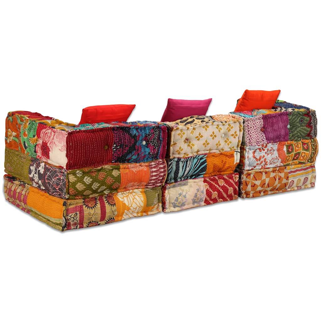 Canapé modulaire 3 places coton multicolore 200 x 70 x 58 cm - PANGIVO - Image 9