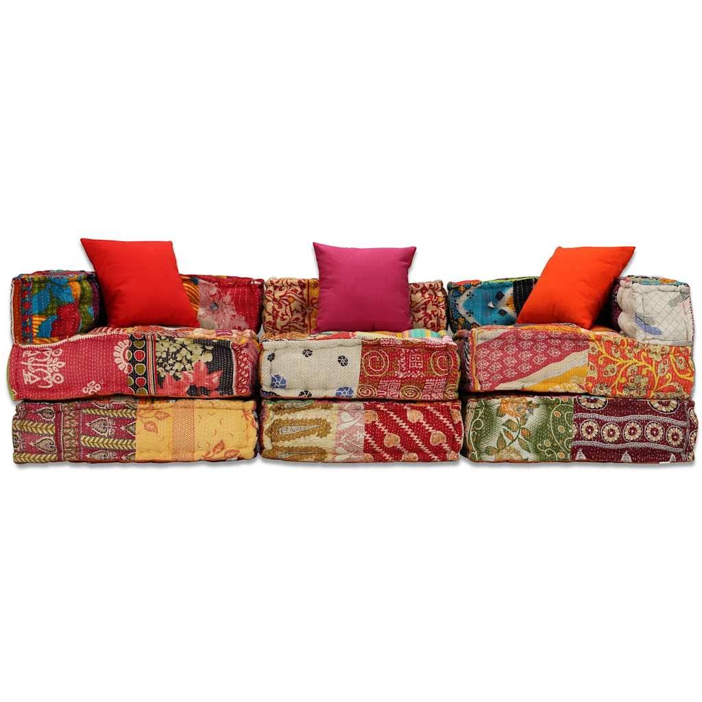 Canapé modulaire 3 places coton multicolore 200 x 70 x 58 cm - PANGIVO - Image 5