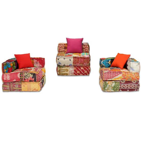 Canapé modulaire 3 places coton multicolore 200 x 70 x 58 cm - PANGIVO - Image 7
