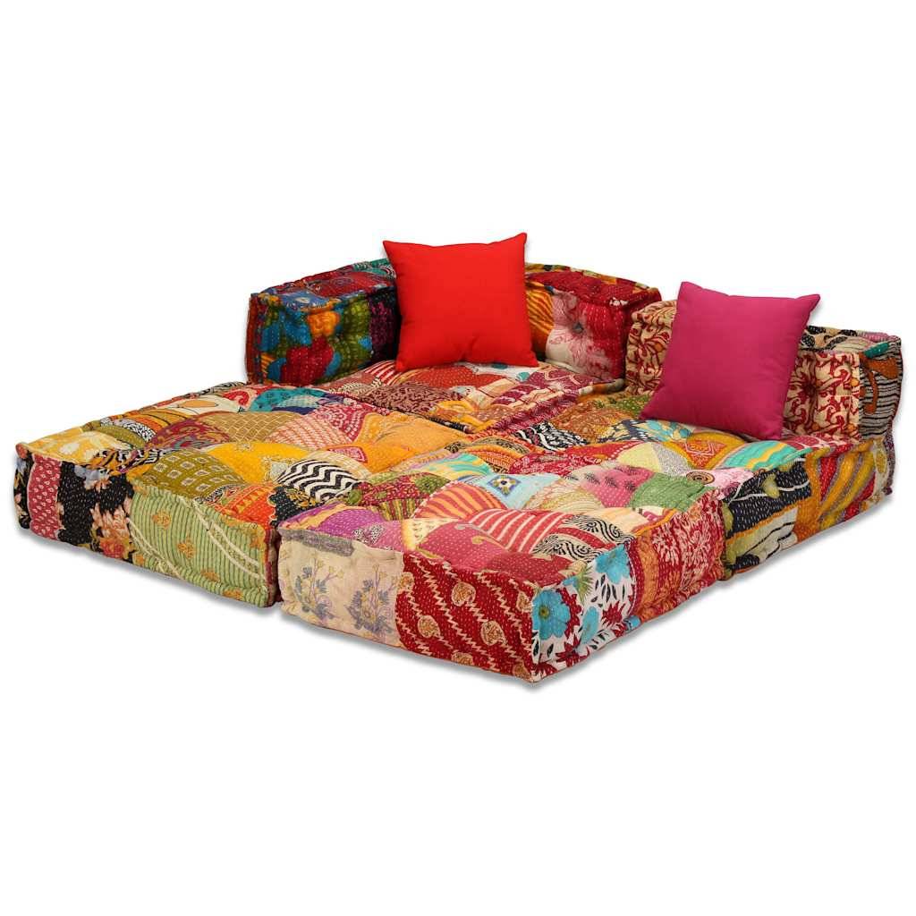 Canapé modulaire 3 places coton multicolore 200 x 70 x 58 cm - PANGIVO - Image 4