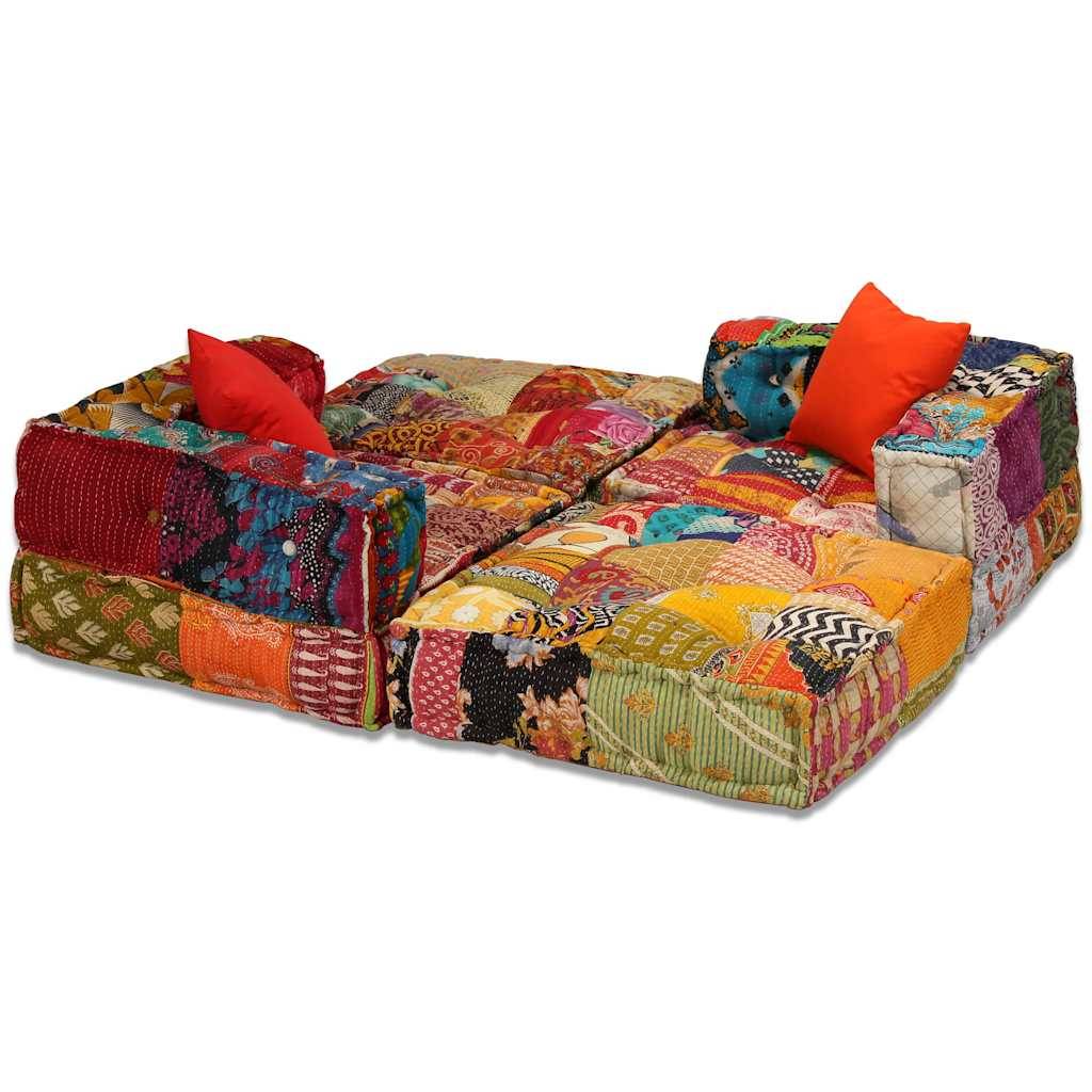 Canapé modulaire 3 places coton multicolore 200 x 70 x 58 cm - PANGIVO - Image 8
