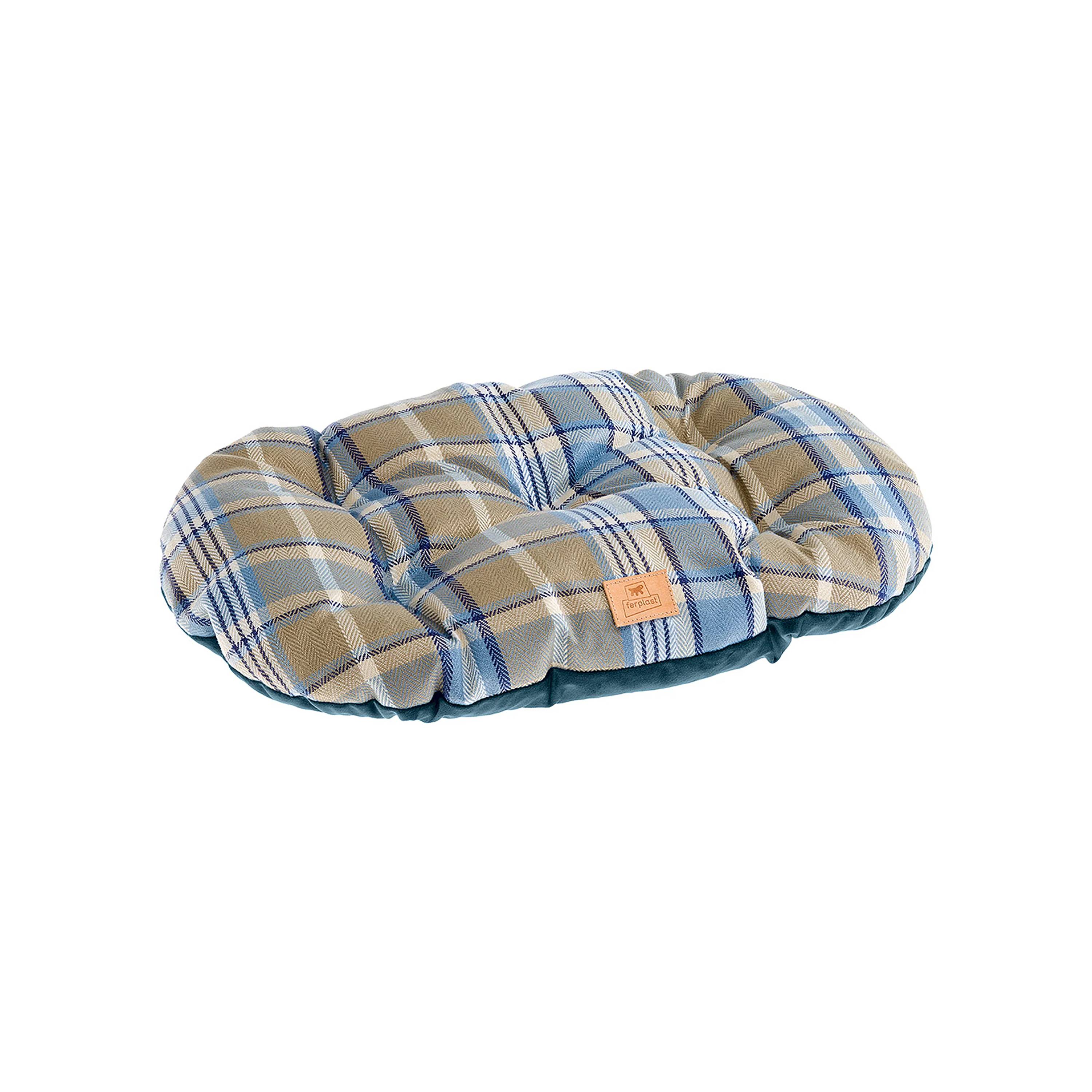Ferplast - Coussin rembourré pour chiens et chats SCOTT 65/6, double-face, écossais, velours doux, lavable, Bleu - Image 1