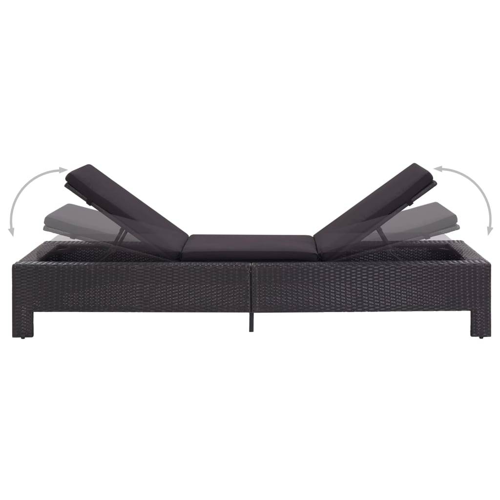 Helloshop26 - Transat chaise longue bain de soleil bain de soleil avec coussin résine tressée noir - Image 5