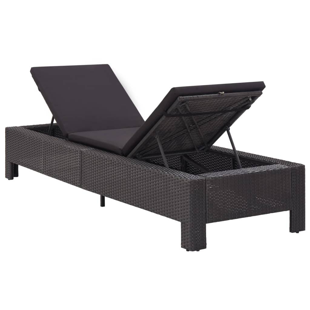 Helloshop26 - Transat chaise longue bain de soleil bain de soleil avec coussin résine tressée noir - Image 4