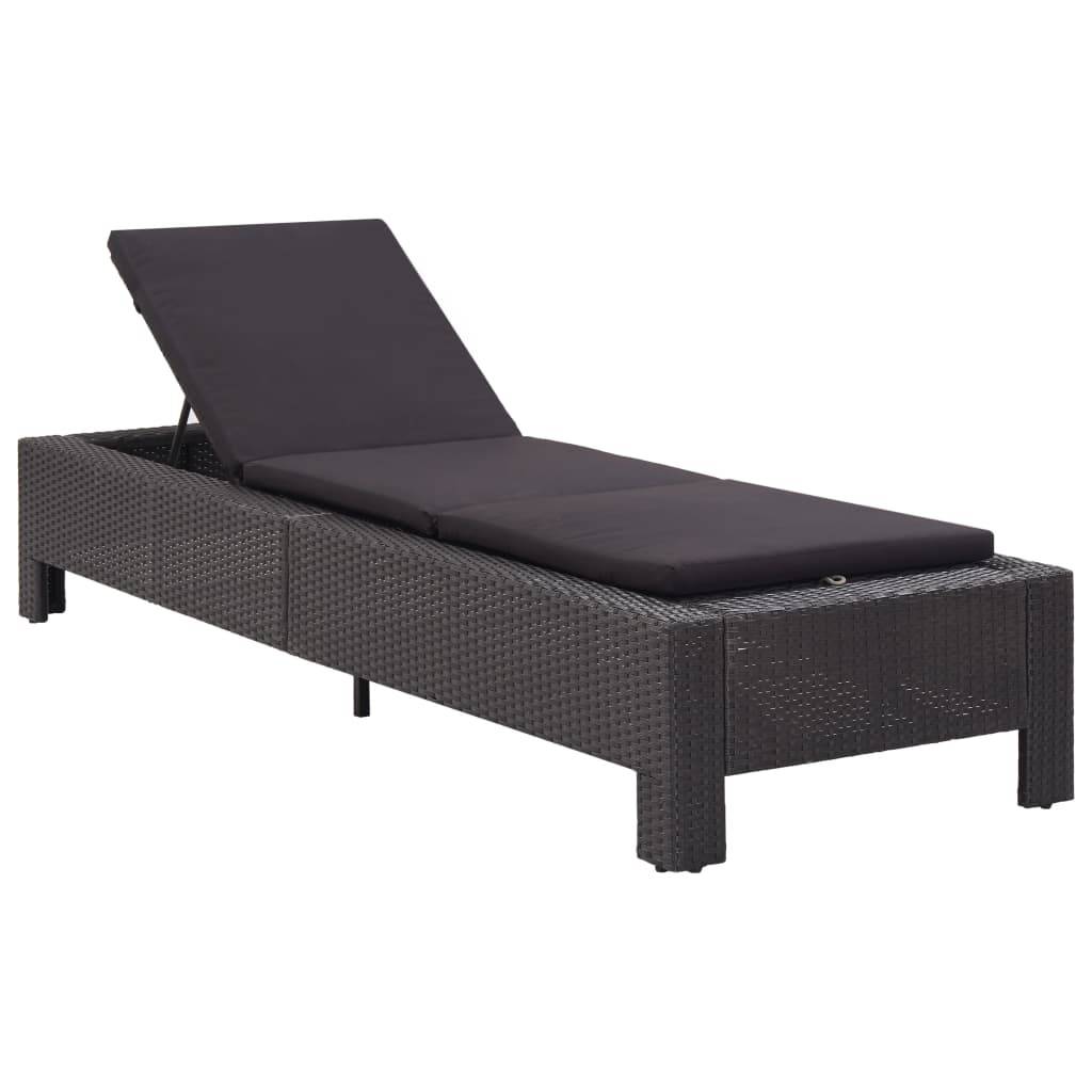 Helloshop26 - Transat chaise longue bain de soleil bain de soleil avec coussin résine tressée noir - Image 1