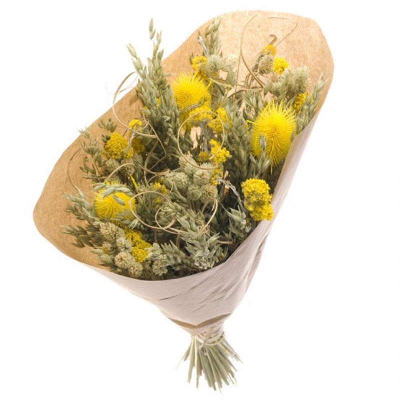 Naturalys - Bouquet de mariée fleurs séchées Jaunes 50 cm - Naturalys