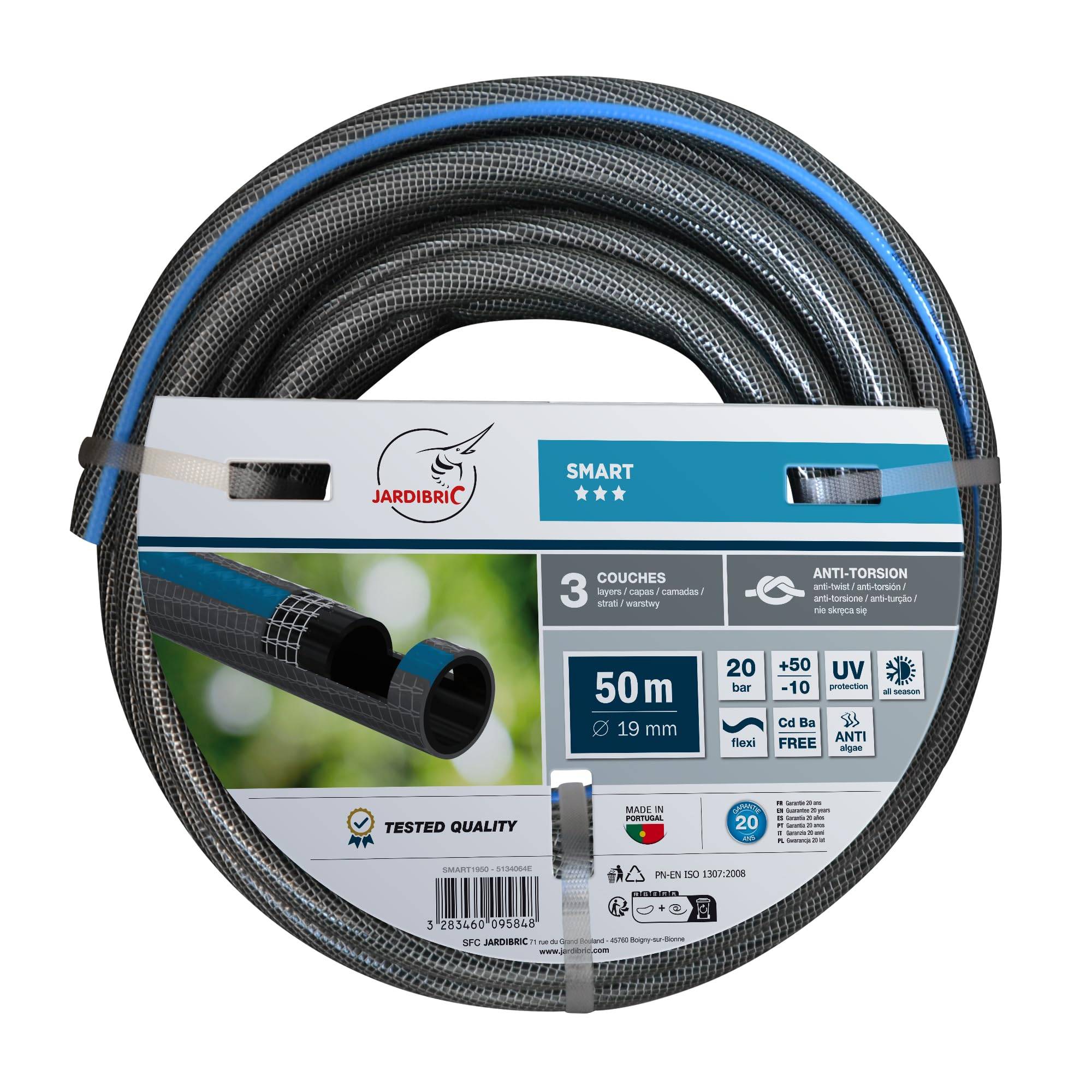 Jardibric - Tuyau Arrosage 5 Couches Jardibric Ø19mm 50m Guipé Tricoté PRO Résistant 30 bar Anti UV Anti Algues Flexible Toutes Saisons - Image 1