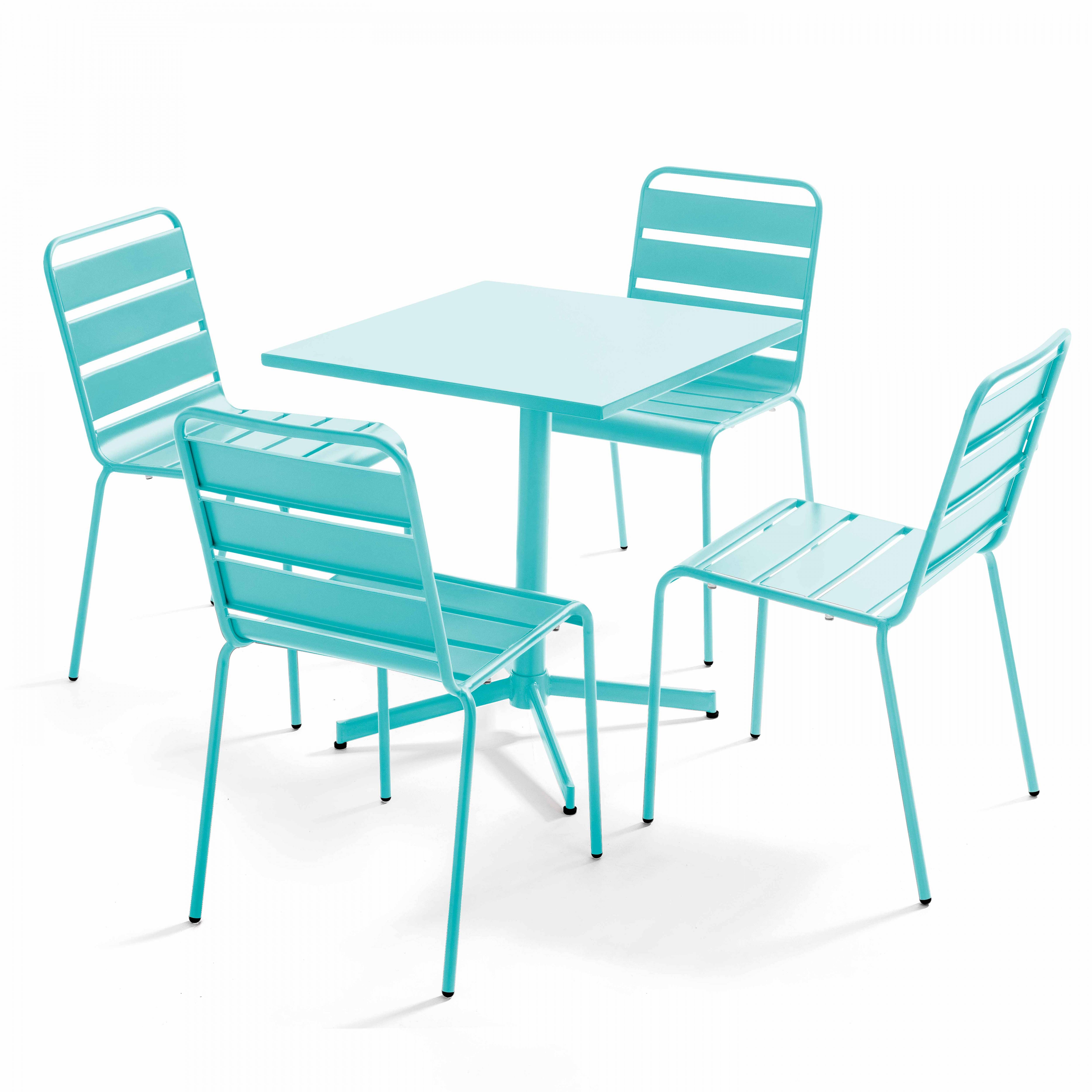 Oviala - Ensemble table carré et 4 chaises en métal turquoise Palavas - Oviala - Image 1