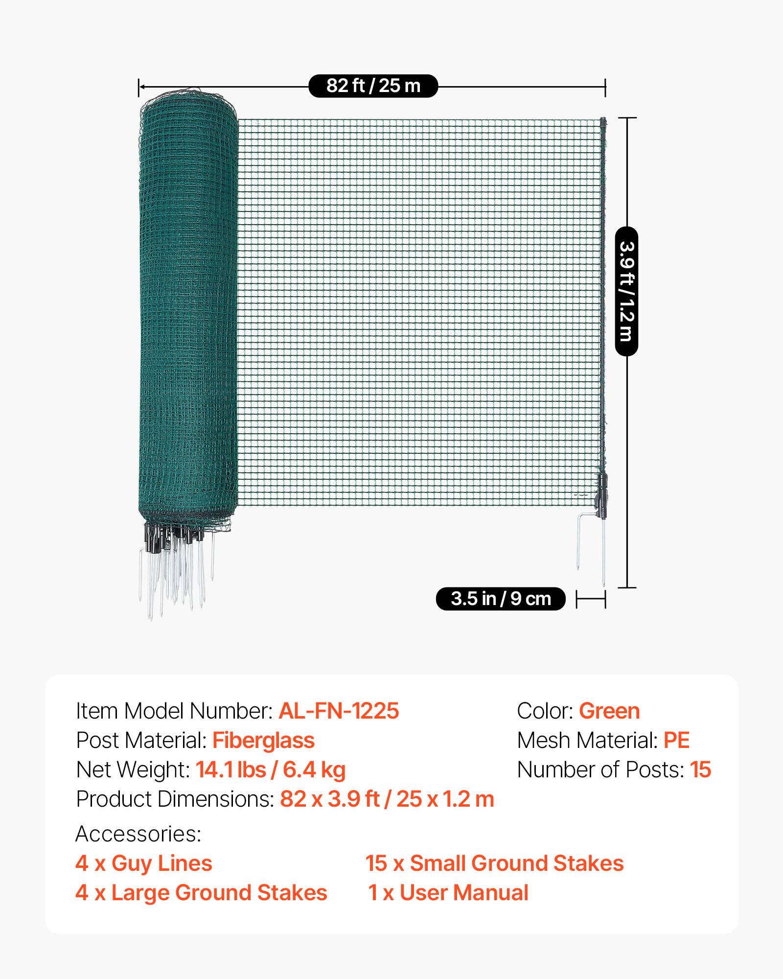 Vevor - VEVOR Clôture filet mobile 25x1,2 m, filet PE UV, 15 poteaux fibre de verre, piquets double pointe, haubans, kit complet pour jardin et poulailler. - Image 6