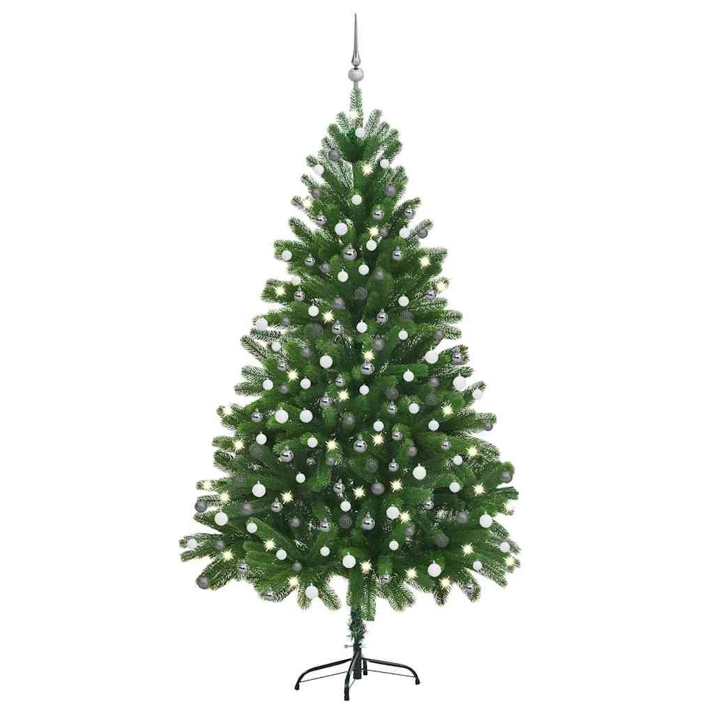 ComfortXL - Sapin de Noël artificiel PE réaliste pré-éclairé avec boules 210 cm vert – ComfortXL Outdoor Living - Image 1