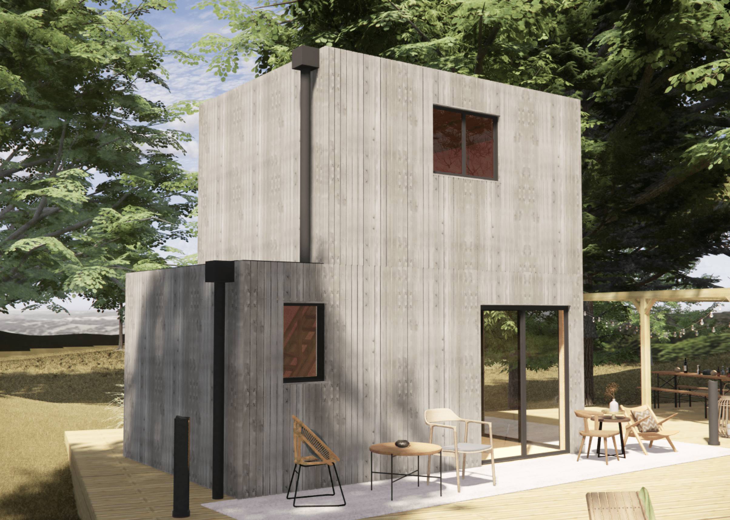Studio de jardin bien isolé en bois 5,5 x 3,5 x 2,7 m / isolation RE2020 avec mezzanine et terrasse - Image 1
