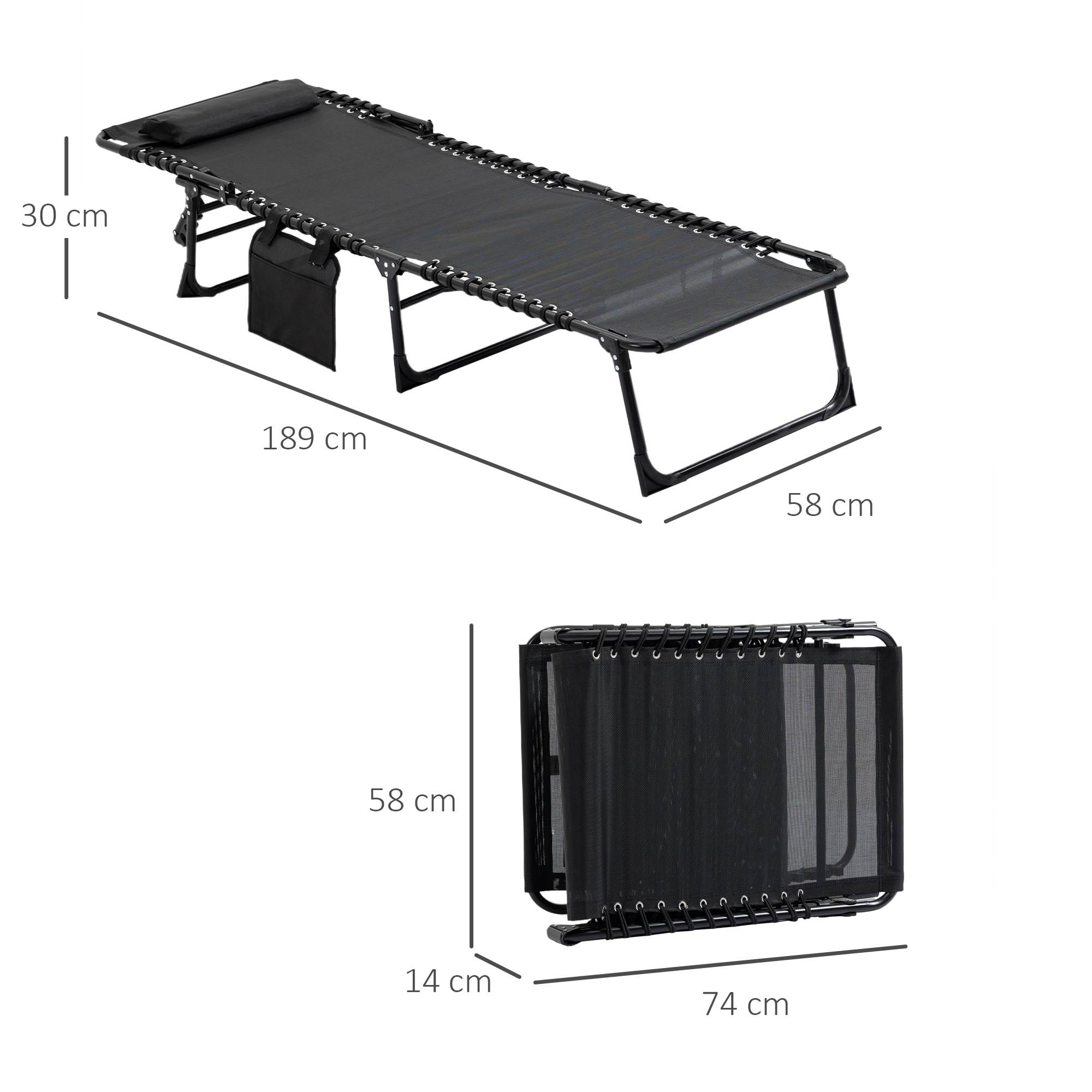 Chaise longue pliable bain de soleil transat dossier inclinable - 189x58x30cm Textilène Noir fr124 - Image 5