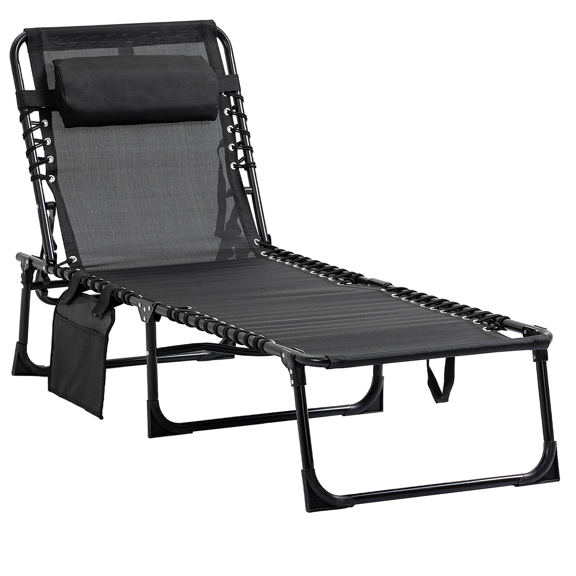 Chaise longue pliable bain de soleil transat dossier inclinable - 189x58x30cm Textilène Noir fr124 - Image 1