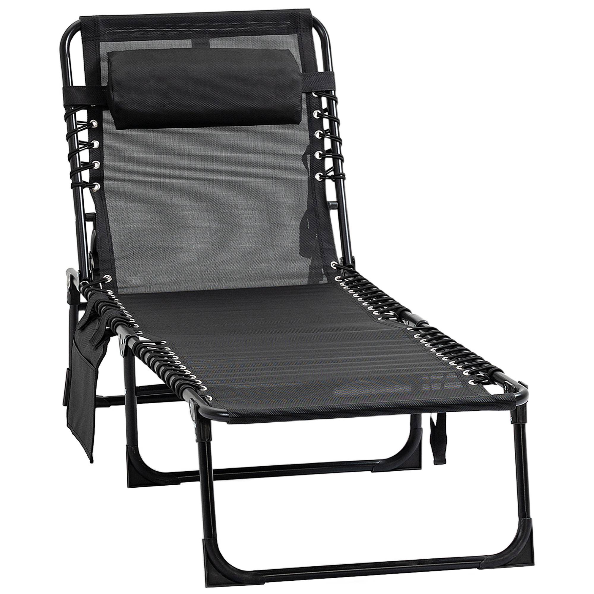 Chaise longue pliable bain de soleil transat dossier inclinable - 189x58x30cm Textilène Noir fr124 - Image 2