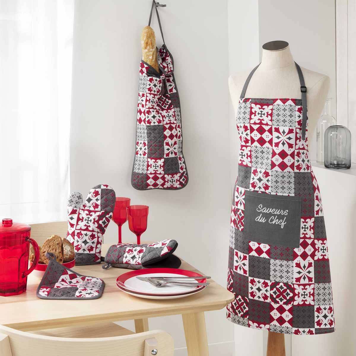 Tablier de Cuisine "Credence" 84cm Gris & Rouge - Image 3