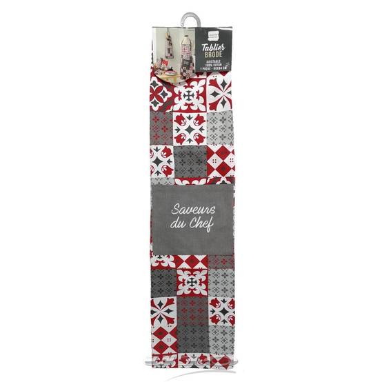 Tablier de Cuisine "Credence" 84cm Gris & Rouge - Image 4